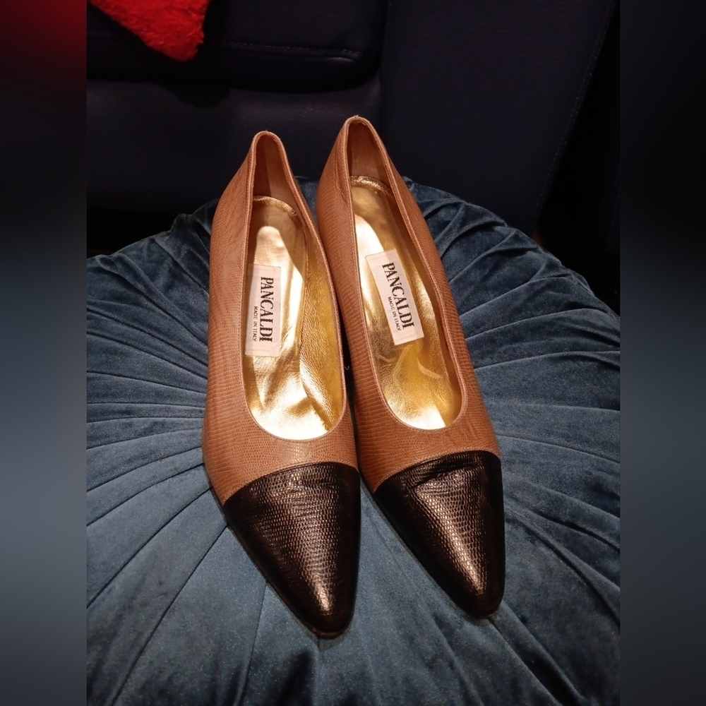 Pancaldi Made In Italy Bicolor Heel Pumps Brown black Italian Size 10B
